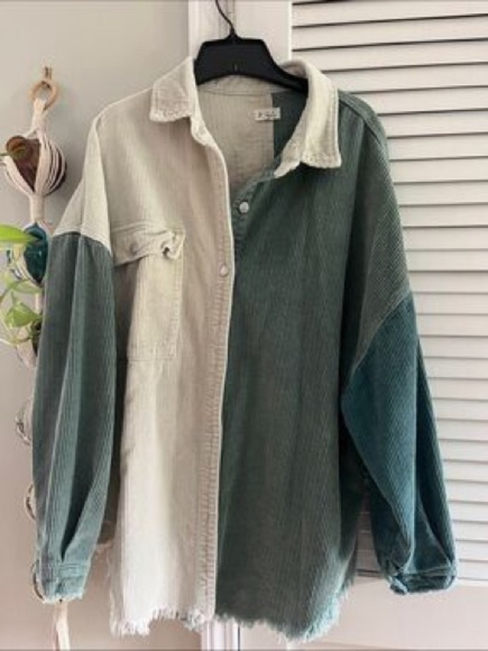 POL Colorblock Corduroy Oversized Shacket Sage Jade Cream Boho Large - Picture 9 of 9